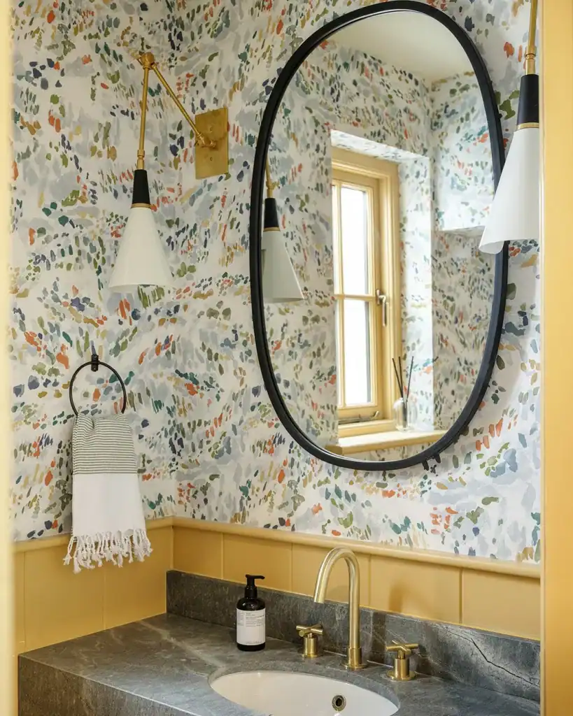 Small-Space Wallpapering for bathrooms, green and floral wallpaper designs