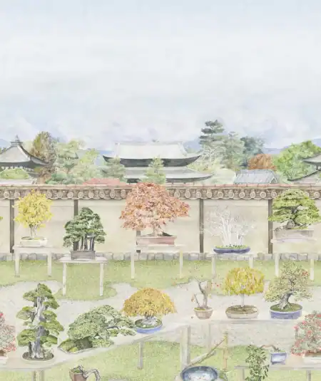 Décoration murale jardin zen Kyoto arbres miniatures