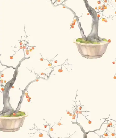 Décoration murale aquarelle japonaise plaqueminier - Ivory and bergamot