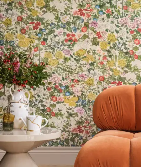 Cole and Son Shinrin Yoku Flora Province Luxury Wallpaper - Room Shot - Premium Designer Wallcovering for Living Room