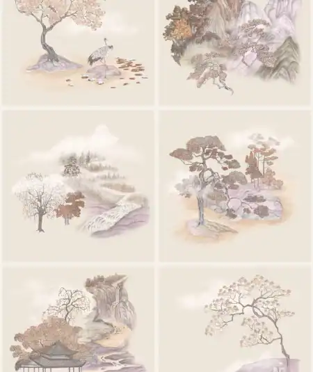 Papier peint Tile Toile Autumnal Cole & Son, tons chauds d'automne et sépia.