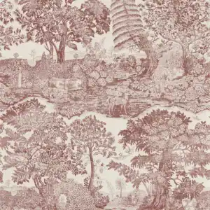 Papier peint Highgrove Toile Sanderson coloris Oak, paysage pastoral brun terre.