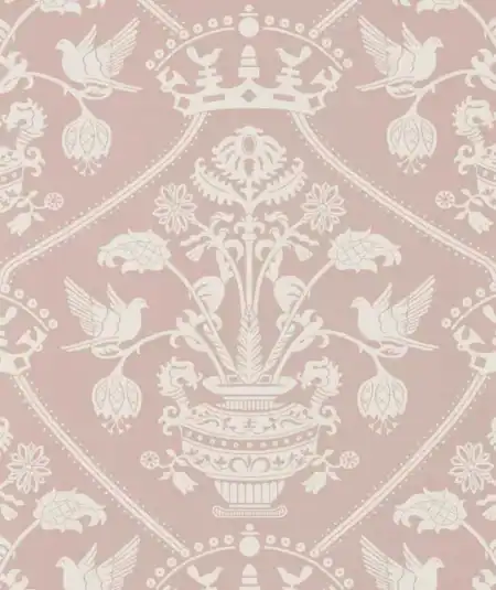 Highgrove Damask wallpaper from Sanderson pink background with cream