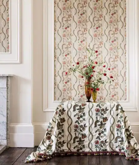 Instalation in Frames in living room Papier peint Kitchen Garden Parchment Sage Sanderson, tons parchemin et vert sauge.