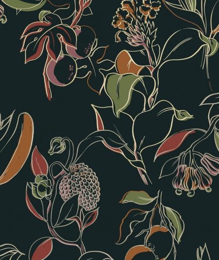 Papier peint floral turquoise Guanábana Tres Tintas - black background