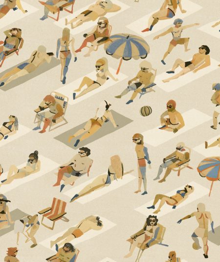 "Décoration murale style Bossa Nova personnages plage - fond creme