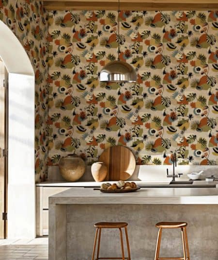 Papier peint tropical orange et jaune Tropicalia Naranja Tres Tintas