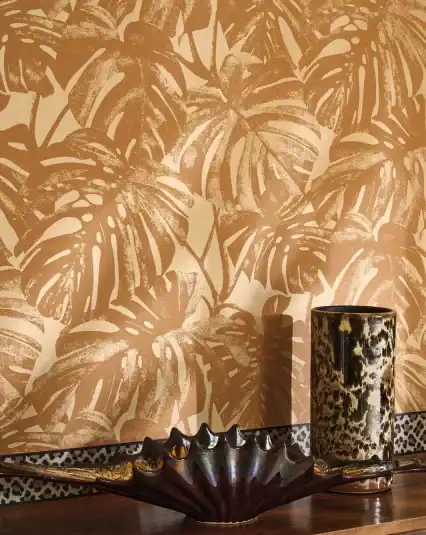 Modern Montreal dining room featuring Casadeco Mata 201792618 botanical accent wall