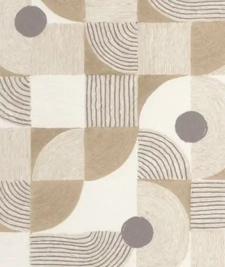 Papier peint moderne beige et gris pour salon ou chambre, style géométrique et contemporain.