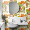 Papier peint dans salle de bains, forêt Ohpopsi Tall Trees coloris Autumn CEP50138W avec arbres stylisés en tons d'automne, disponible chez Empire Wallpaper Montréal