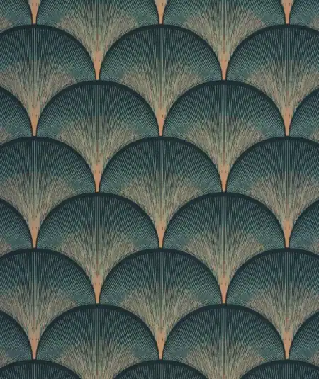 Art Deco geometric wallpaper with rounded arches and subtle shimmering lines in an elegant repeating pattern.
