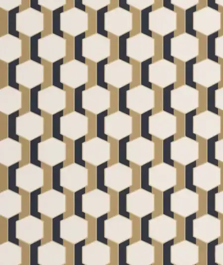 Hamilton wallpaper pattern showing geometric honeycomb design with vertical accents.