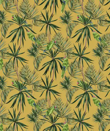Papier peint tropical vert avec perroquets pour salon, Empire Wallpaper.