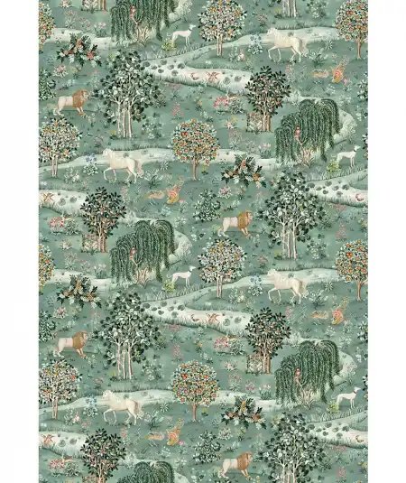 Détail du motif Arts & Crafts du papier peint Owl & Willow Indigo, montrant un hibou perché dans un arbre stylisé.