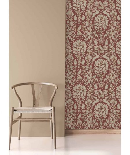 Papier Peint Floral Richmond Maroon & Or | Brewster M1685