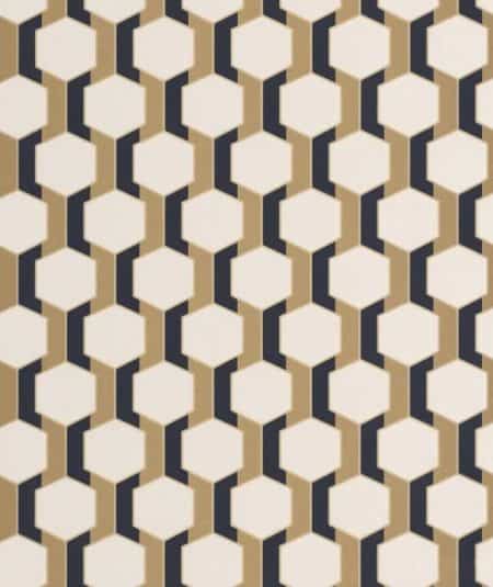 Papier peint Hamilton de Empire Wallpaper avec motif géométrique beige et bleu pour un style moderne.