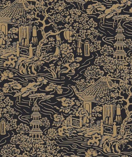 Papier peint Chinoiserie en bleu marine, parfait pour un salon élégant avec un style asiatique.