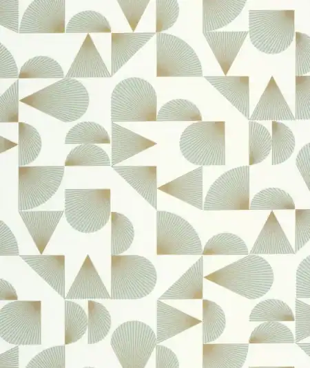 Papier peint géométrique beige pour salon moderne.