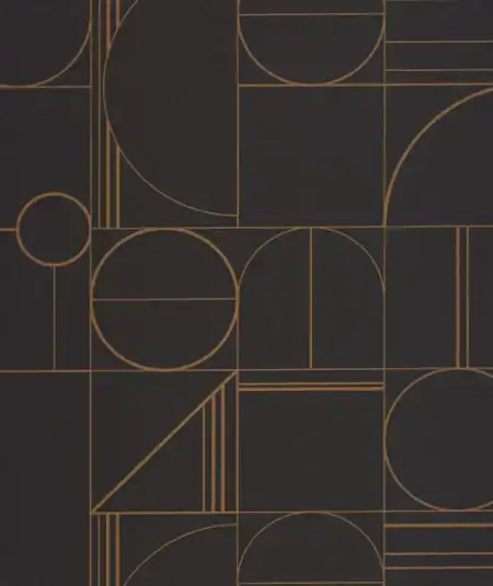 Murale géométrique noire et or - Empire Papier Peint, style moderne pour salon élégant.