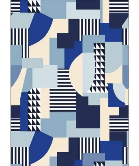 Papier peint panoramique Caselio bleu pour salon contemporain, style géométrique et abstrait.