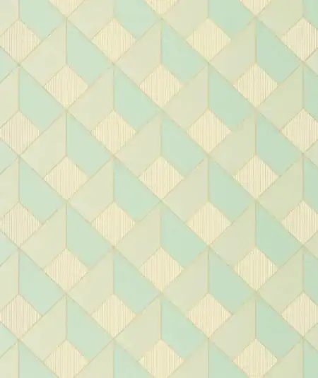 Papier peint géométrique vert pastel de la marque Empire pour un style moderne dans la chambre.