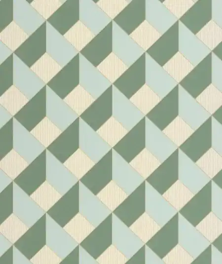 Murale géométrique vert pastel Empire Papier Peint, style moderne pour salon ou chambre.