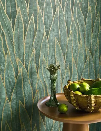 Casadeco Rio Sansevieria Wallpaper – Vert Paon & Gold – 201837914