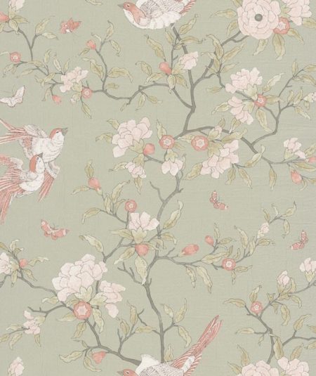 Papier peint Nara de style floral pastel, parfait pour une chambre douce et élégante.