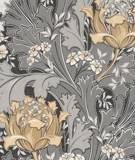Papier peint floral gris et or pour salon élégant, style classique, marque Empire.