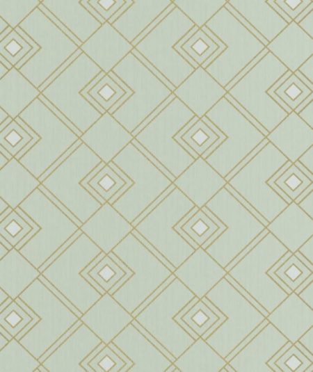 Papier peint Gatsby avec motif géométrique doré, parfait pour une salle à manger élégante et moderne.