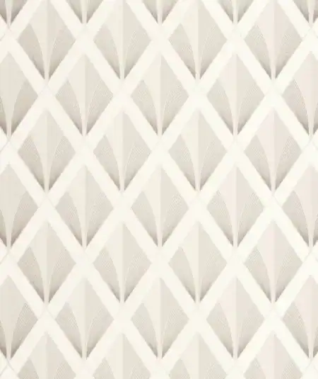 Papier peint Empire blanc avec motif géométrique pour salon.