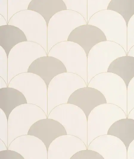 Papier peint Empire, style Art Déco, en gris clair, parfait pour un salon moderne.