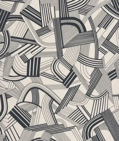 Papier peint noir et blanc, style Art Déco, pour salon élégant.