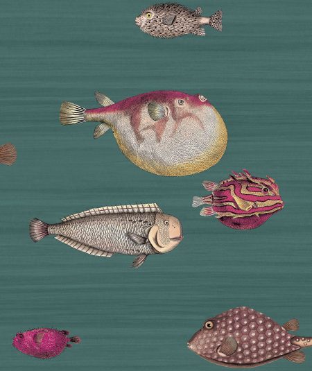 Papier peint d'aquarium bleu avec poissons colorés pour décoration intérieure.