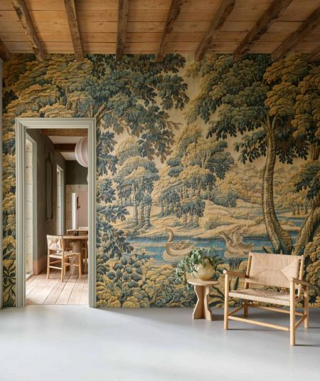 Panoramique Bucolique Arte Wallpaper - Swan Forest Green