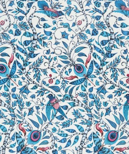 Papier peint Rousseau avec motif floral bleu pour salon élégant.