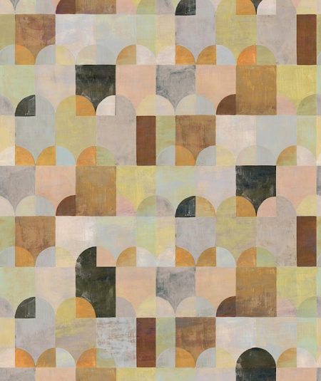 Papier peint Arc Empire, style moderne, couleurs neutres, parfait pour un salon contemporain.
