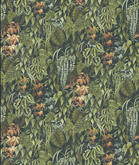 Mur végétal vert pour intérieur, papier peint Empire, style botanique et moderne.
